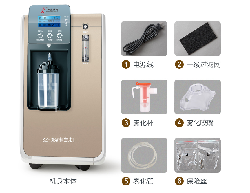 双盛3L医用级制氧机家用老人肺气肿5升吸氧机家庭式氧气机带雾化