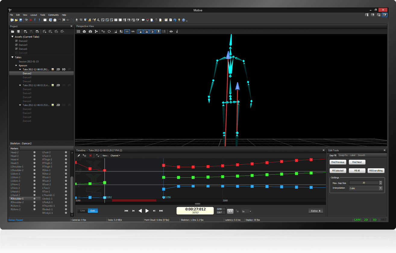 OptiTrack 的 Motive 软件截图